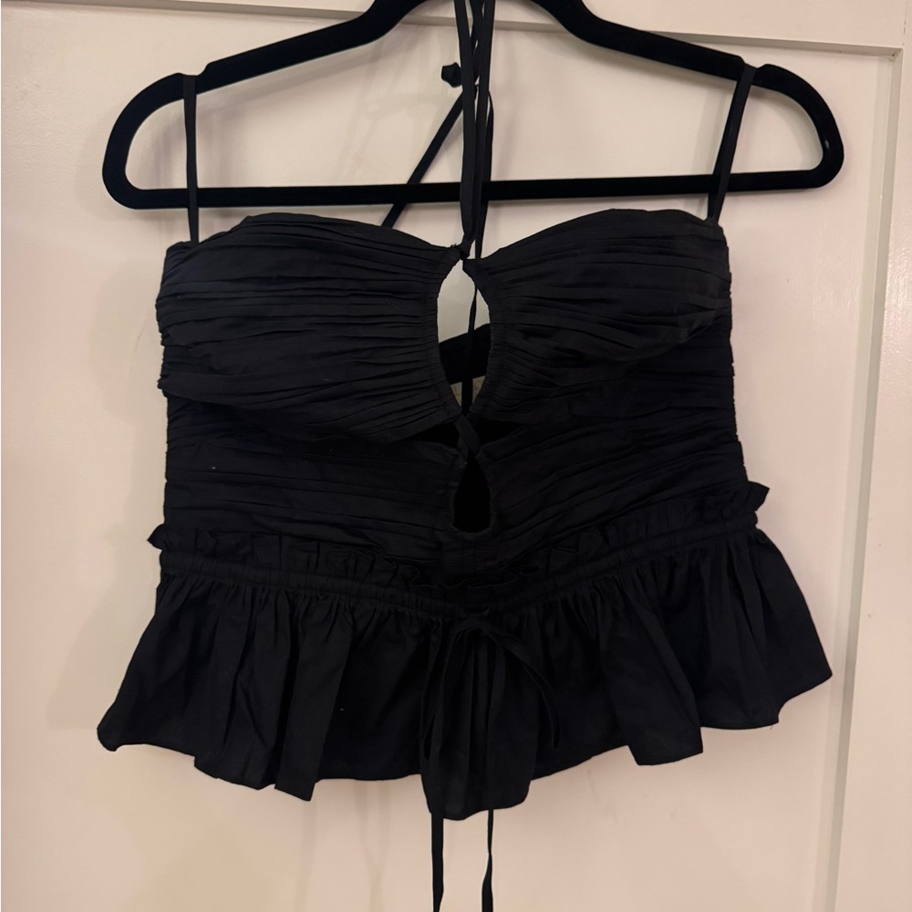 Ulla Johnson Black Adeleigh Halter Keyhole Top, Size 6